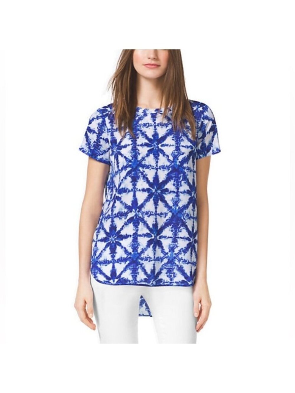 Michael by Michael Kors Size Medium Royal Blue Short Sleeve Geometric Blouse